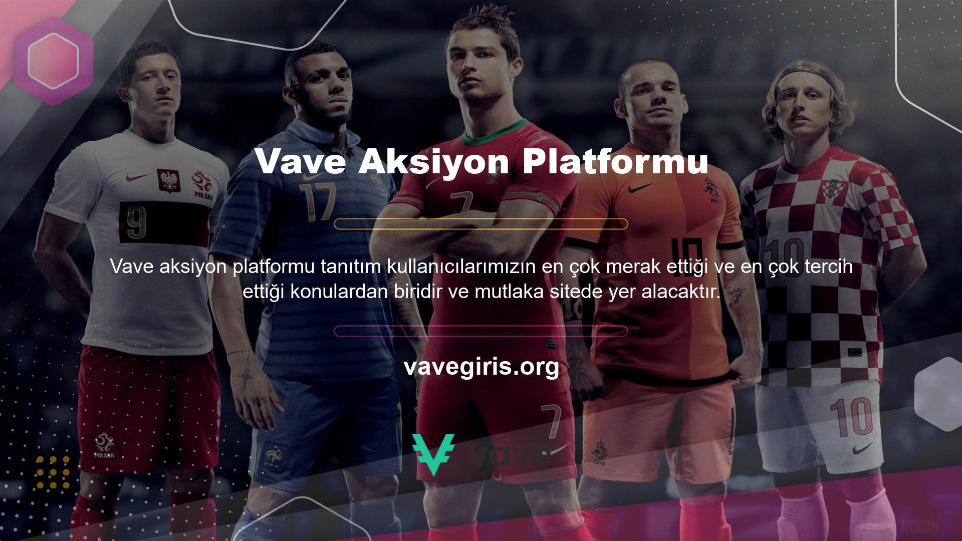 Vave promosyon platformunun sitede yer alan kategorilerin en sağında yer alan promosyonlar bölümünde çeşitli bonus seçenekleri bulunmaktadır